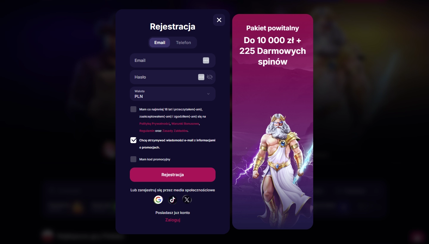 Widok procesu rejestracji w NV Casino